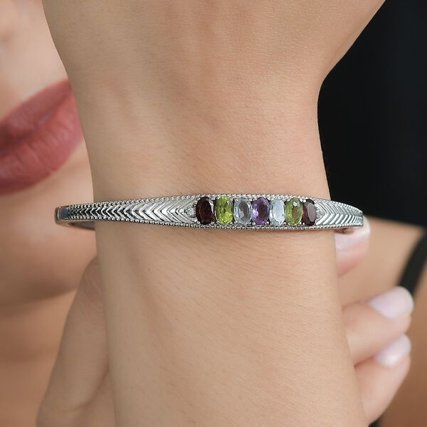 Himmelblauer Topas, Mosambik Granat Armreif ca. 19 cm Edelstahl ca. 3,55 ct. image number 3