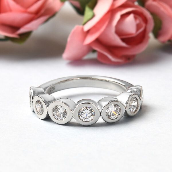 LUSTRO STELLA Hergestellt mit ZIRKONIA 7 Stein Ring 925 Silber Platin-Überzug (Größe 16.00) ca. 1,73 ct image number 2