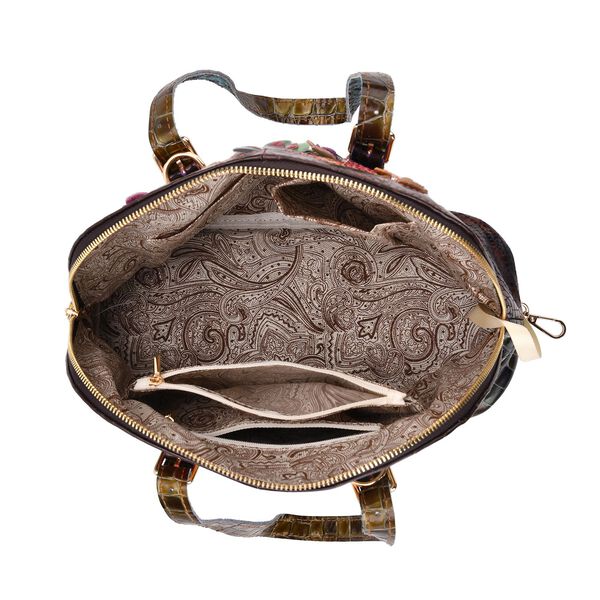 Chaos by Elsie Multicolor Kroko-Prägung Echtleder Crossbody Tasche mit RFID-Schutz und Mini-Taschenlampe und LA MAREY Schal aus 100 % Maulbeerseide image number 7