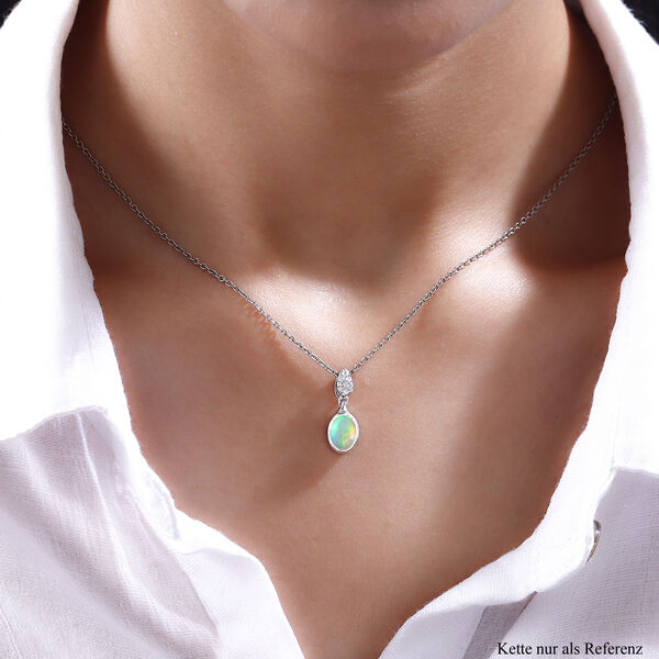 Nat&uuml;rlicher, &auml;thiopischer Opal und Zirkon-Anh&auml;nger in Silber image number 2