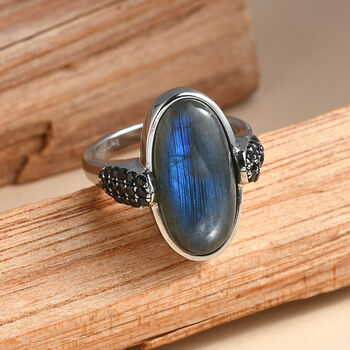 EVER TRUE Labradorit, Schwarzer Spinell Ring 316L Edelstahl (Gr&ouml;&szlig;e 20.00) ca. 9.89 ct