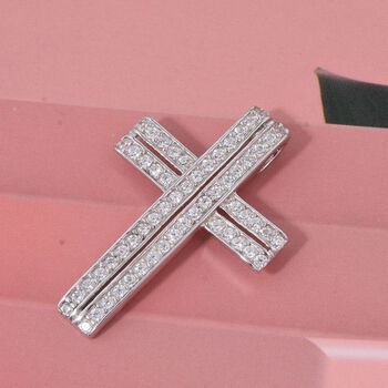 Lustro Stella Wei&szlig;er Zirkonia Kreuz Anh&auml;nger 925 Silber rhodiniert