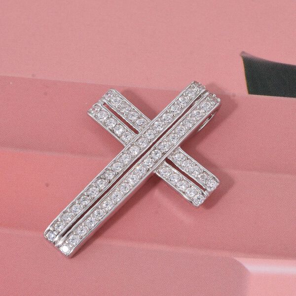 Lustro Stella Wei&szlig;er Zirkonia Kreuz Anh&auml;nger 925 Silber rhodiniert image number 1