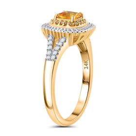 AAA Orange Saphir, Weißer Diamant Ring 585 Gold (Größe 19.00) ca. 1,34 ct