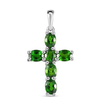 Nat&uuml;rlicher Chromdiopsid Kreuz-Anh&auml;nger, 925 Silber platiniert ca. 1.22 ct