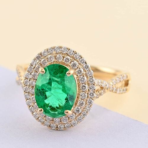 AAA Kagem Sambischer Smaragd, Weißer Diamant Ring 585 Gold (Größe 20.00) ca. 2,30 ct image number 1