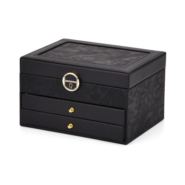 3-lagige PU Schmuckk&auml;stchen mit gepr&auml;gtem Blumenmuster, 22x17x13 cm, Schwarz image number 4