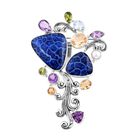 Royal Bali - Blau gefärbte Koralle, Citrin Anhänger und Brosche 925 Silber ca. 30.18 ct