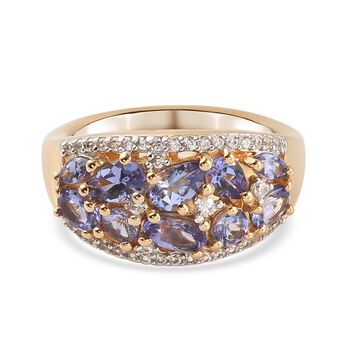 Tansanit und Zirkon Cluster-Ring, 925 Silber Gelbgold Vermeil (Gr&ouml;&szlig;e 16.00) ca. 1,57 ct