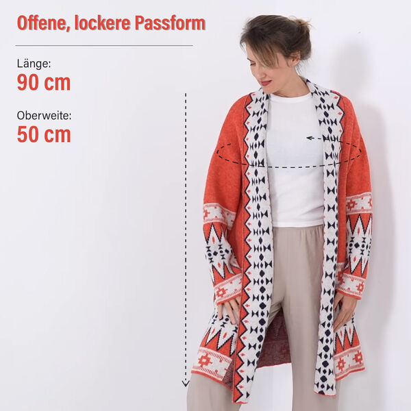 Kuschelig weiche Strickjacke im Inka-Stil, Rot image number 4
