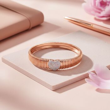 Wei&szlig;er Zirkonia Armreif ca. 19 cm Nickelfreies Messing, Ros&eacute;farben