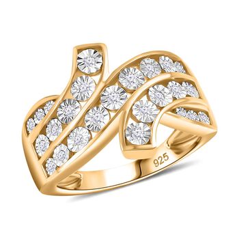 Wei&szlig;er Diamant-Ring, 925 Silber 750 Gelbgold Vermeil - 0,14 ct.