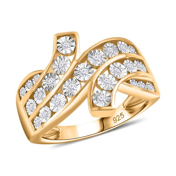 Weißer Diamant-Ring, 925 Silber 750 Gelbgold Vermeil - 0,14 ct. image number 4