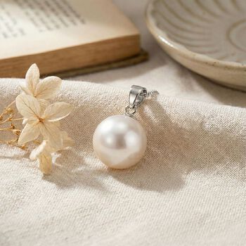 D'Joy wei&szlig;er Edison Perle Anh&auml;nger mit 45cm Kette, 925 Silber rhodiniert