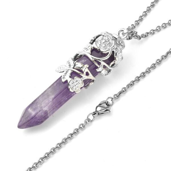 Afrikanischer Amethyst Bl&uuml;ten Pendel-Anh&auml;nger mit Kette, Messing und 316L Edelstahl ca. 45.00 ct image number 2