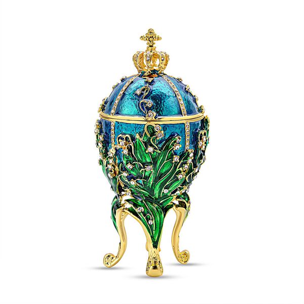 Tablettend&ouml;schen Deko Ei mit Kristallen, emailliert, blau