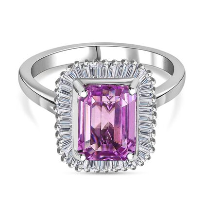 AAAA Patroke Kunzit, Wei&szlig;er Diamant Ring, 950 Platin, (Gr&ouml;&szlig;e 21.00) ca. 3.80 ct