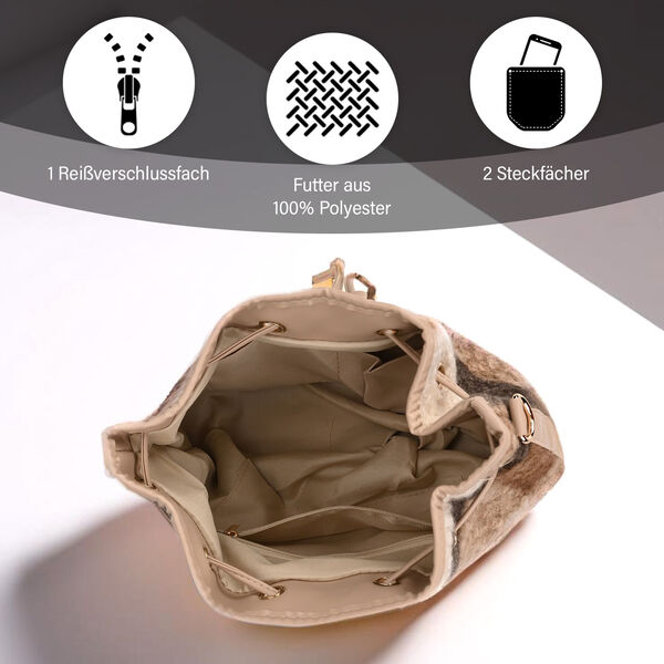 Beuteltasche aus Teddyfell, Karomuster, beige image number 3
