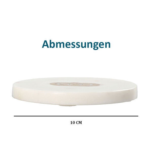 NAKKASHI - 4er-Set, Marmor Untersetzer mit Messingintarsie, Krone, Gr&ouml;&szlig;e 10x10 cm, Wei&szlig; image number 7