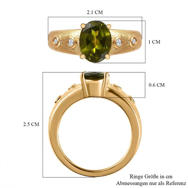 AA Natürlicher, italienischer Vesuvianit, Weißer Zirkon Ring, 925 Silber Gelbgold Vermeil, (Größe 18.00) ca. 2.09 ct image number 7