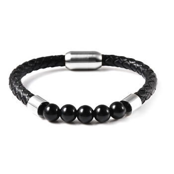 Lapislazuli-Leder Herren Armband, 20 cm lang, Edelstahl ca. 17,50 ct