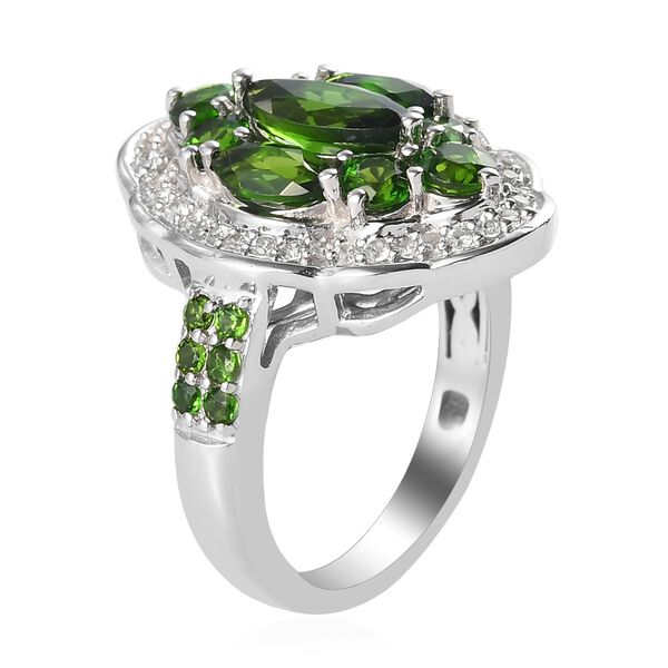 Nat&uuml;rlicher Chromdiopsid und Zirkon Cluster Ring 925 Silber platiniert  ca. 2,19 ct image number 4