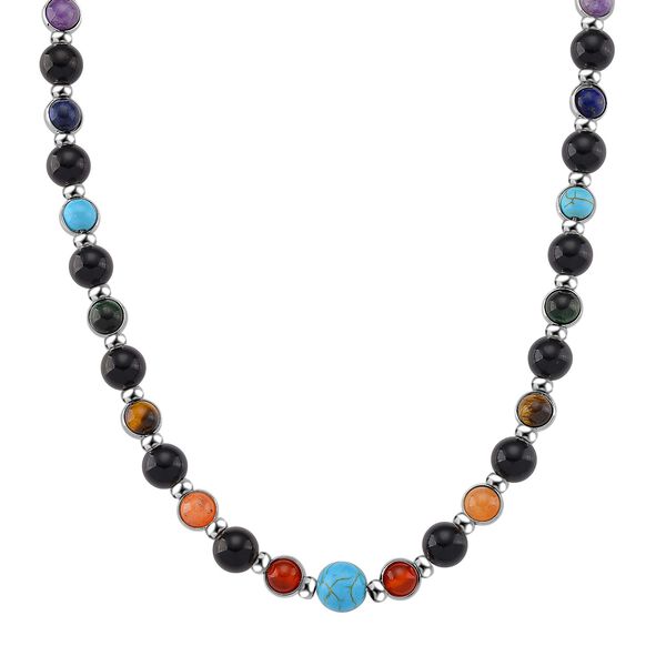 Mehrfarbige Edelsteine Chakra Halskette, ca. 45cm + 5cm Extender, ca. 213.00 ct