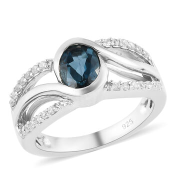 London Blauer Topas und Zirkon Ring 925 Silber Platin-&Uuml;berzug
