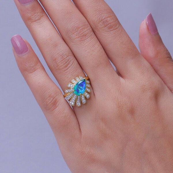 D'Joy Pfau Quarz Triplette, Wei&szlig;er Zirkon Ring 925 Silber 750 Gelbgold vermeil (Gr&ouml;&szlig;e 17.00) ca. 2,50 ct image number 2