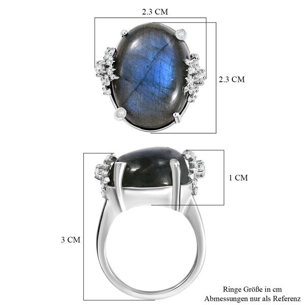 GP Kollektion - AAA Labradorit, Wei&szlig;er Zirkon Ring 925 Silber rhodiniert (Gr&ouml;&szlig;e 17.00) ca. 18,65 ct image number 7