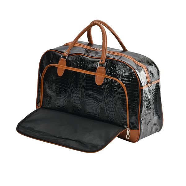 Passage: Reisetasche mit Kroko-Pr&auml;gung und Schulterriemen, Schwarz image number 6