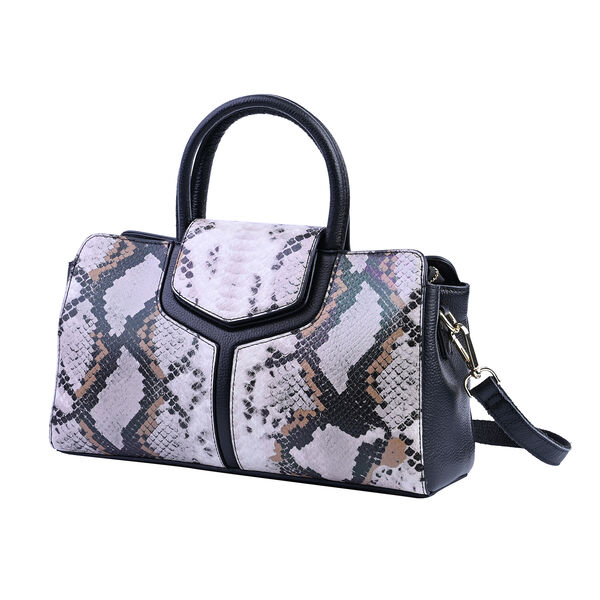 Handtasche aus 100% echtem Leder, Schlangenmuster, Schwarz und Beige&nbsp; image number 7