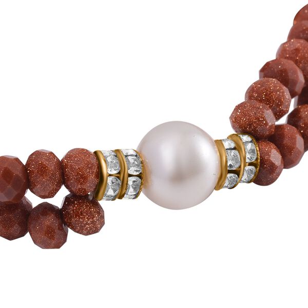 Muschelkernperle-Armband mit Goldsandstein und Weißem Kristall, flexibel, vergoldet image number 4