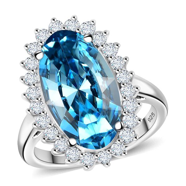 J Francis gefertigt mit SWAROVSKI- Aquamarin und weißer Swarovski Kristall Ring image number 4