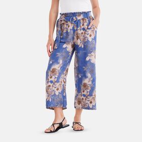 Weit geschnittene Hose, Blumenmuster, 99&times;35,5cm, Blau