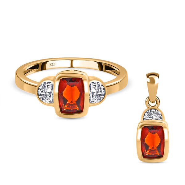 2er Set, Kirsch Citrin Ring und Anh&auml;nger, 925 Silber vergoldet ca. 2,29 ct