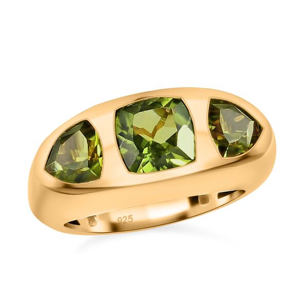Nat&uuml;rlicher Peridot 3 Stein Ring 925 Silber vergoldet  ca. 3,20 ct image number 4