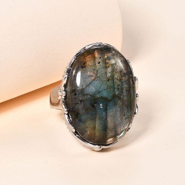 Labradorit Ring, Edelstahl (Gr&ouml;&szlig;e 16.00) ca. 25.28 ct image number 2