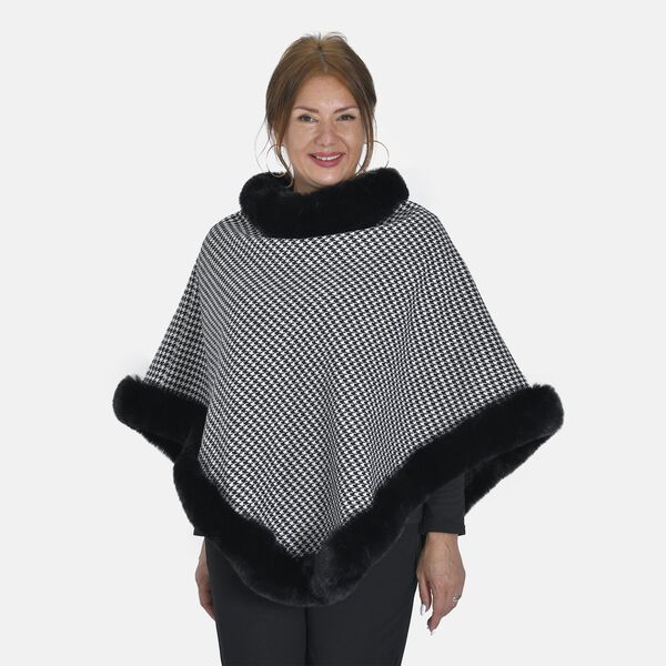 Kunstpelz-Poncho, Hahnentrittmuster, 70x92 cm, schwarz und wei&szlig; image number 3