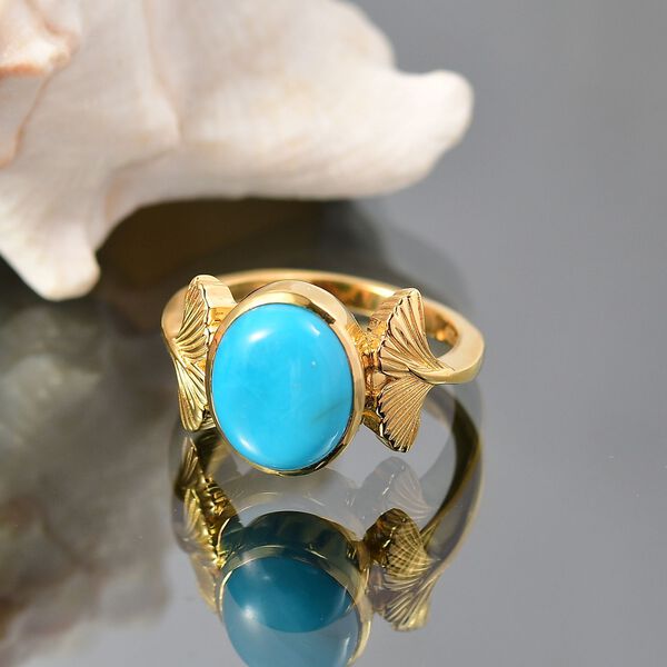 GP Italienische Garten Kollektion - AA Sleeping Beauty Türkis, Kanchanaburi Blauer Saphir Ring 925 Silber 750 Gelbgold Vermeil (Größe 19.00) ca. 2.77 ct image number 2