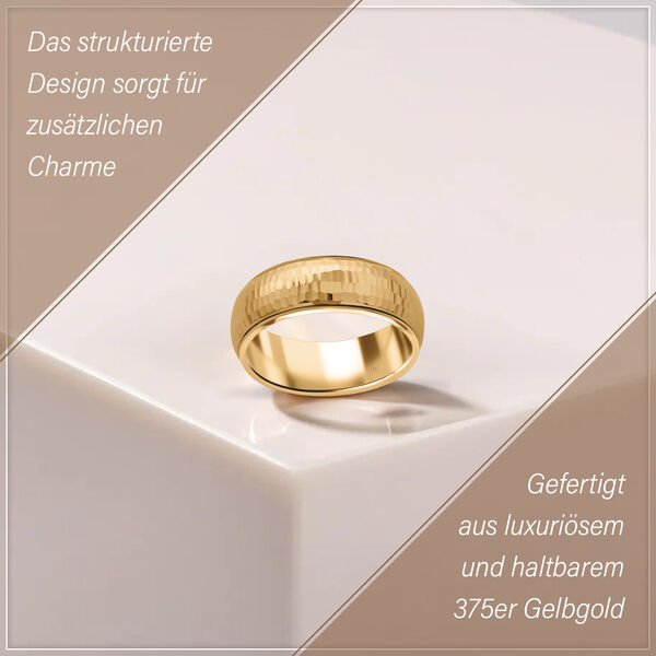 Royal Bali Kollektion- Strukturierter Bandring in 375 Gelbgold image number 1