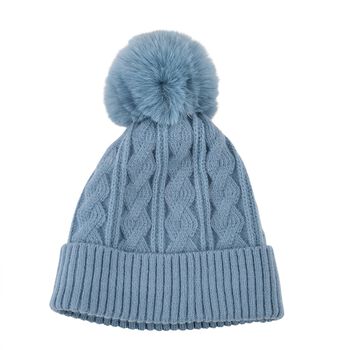 Strickm&uuml;tze mit Bommel, weiches Mischgewebe, Einheitsgr&ouml;&szlig;e, Blau