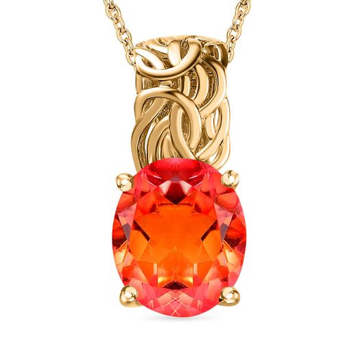 Padparadscha Quarz Triplette Anhänger mit Kette, 925 Silber 750 Gelbgold Vermeil ca. 5.25 ct image number 0