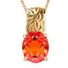 Padparadscha Quarz Triplette Anhänger mit Kette, 925 Silber 750 Gelbgold Vermeil ca. 5.25 ct