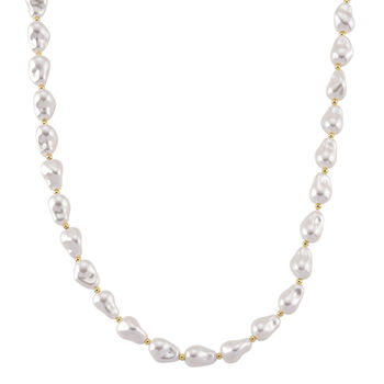 Wei&szlig;e Muschelkernperle (10x14 mm) Halskette ca. 50 cm Reine Legierung gelb vergoldet