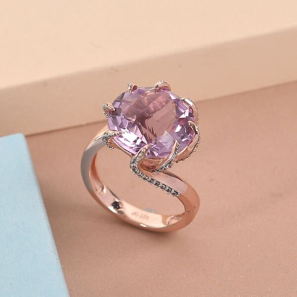 GP Art D&eacute;co Kollektion - Rose De France Amethyst und Kanchanaburi blauer Saphir-Ring in ros&eacute;vergoldetem Silber - 9,49 ct. image number 2