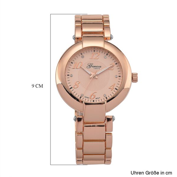 GENOA TIME V2 Uhr mit Japanischem Miyota 2035 Werk, Zifferblatt Roségoldfarben mit Prägemuster und Weißen Kristallen, Edelstahlarmband Roségoldfarben, 3 ATM wasserdicht image number 7