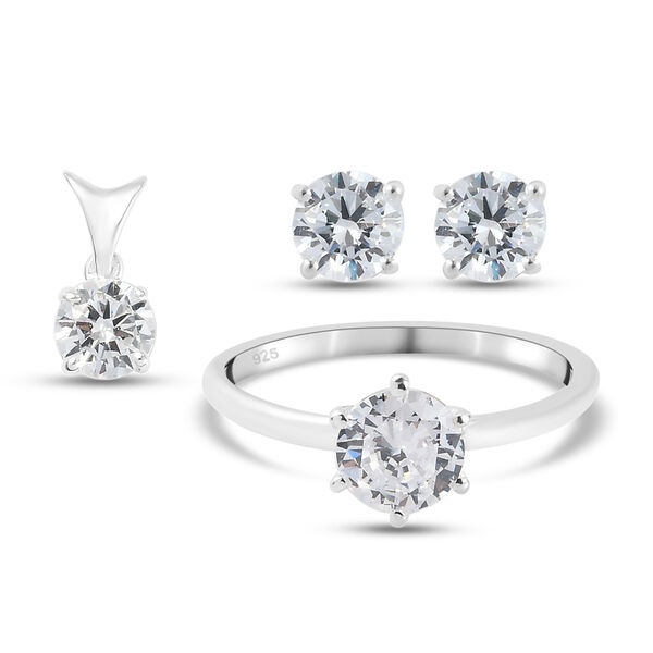 3er-Set LUSTRO STELLA Wei&szlig;er Zirkonia Ring, Ohrstecker und Anh&auml;nger 925 Silber