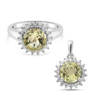 2er-Set Ouro Verde-Quarz-Ring und Anhänger, 925 Silber platiniert ca. 4,00 ct