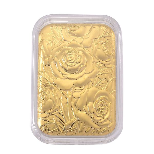 EXKLUSIVES GESCHENK 999er Goldbarren mit Rosen-Motiv, 10mg image number 0